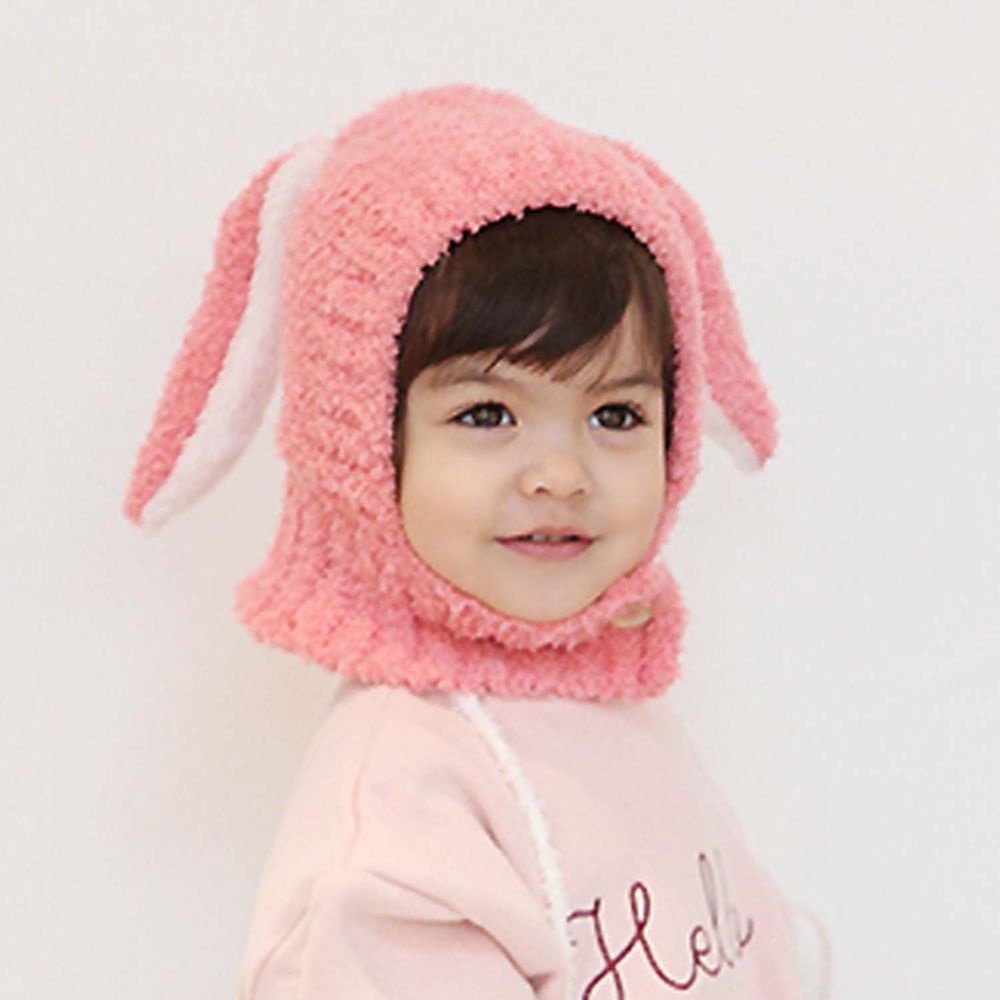 韓國 Babyblee - 兔耳朵遮脖保暖帽-粉紅 (FREE)