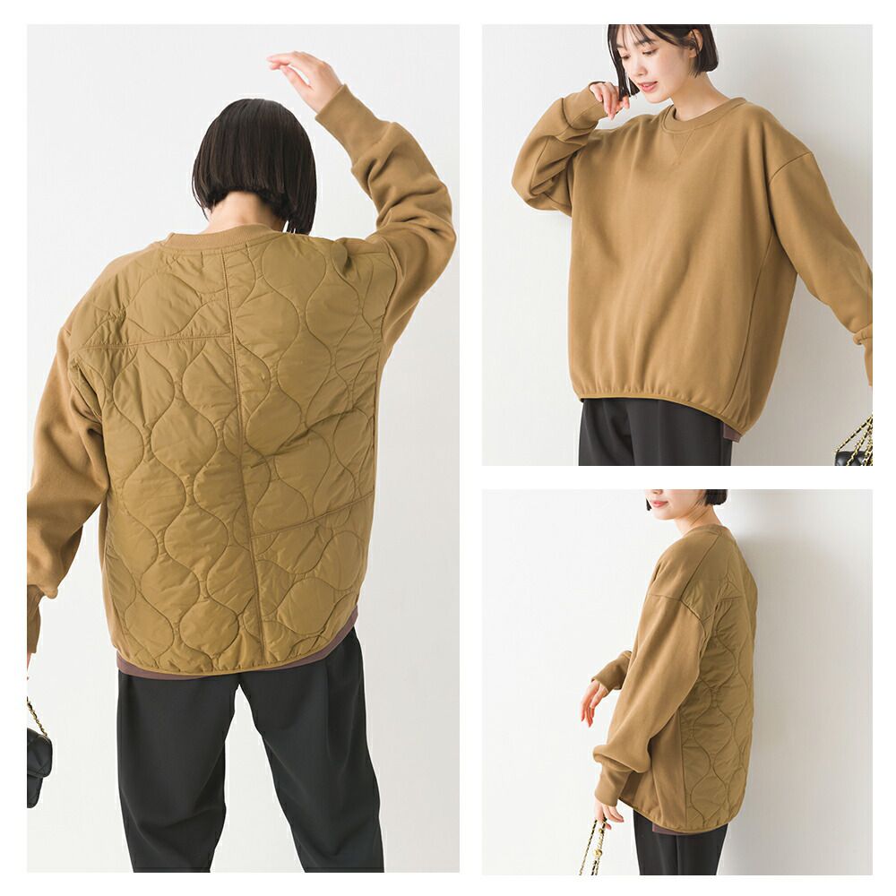 日本 OMNES - 絎縫拼接落肩長袖上衣-石墨灰