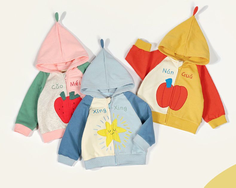 Minizone - 連帽撞色休閒長袖外套-星星-藍+杏