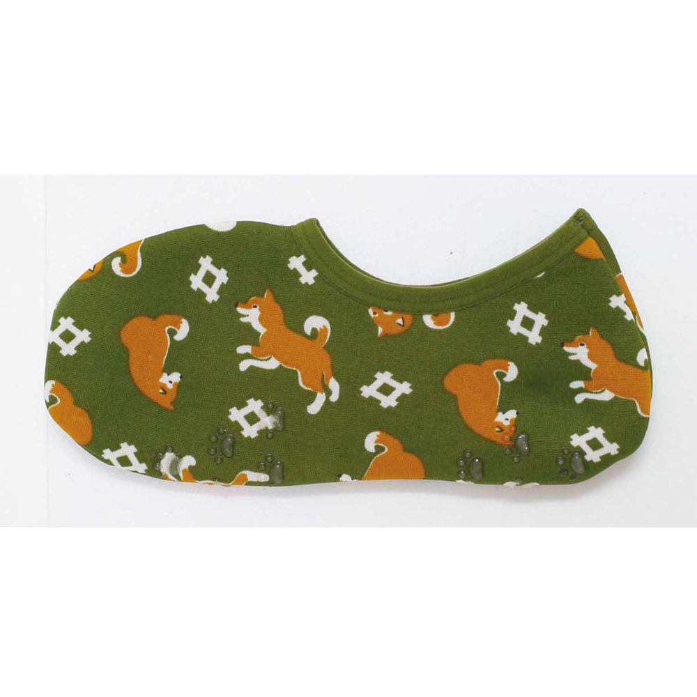 日本丸和 - 雙層機能裏起毛防滑室內襪-柴犬-綠 (21-25cm)-船型