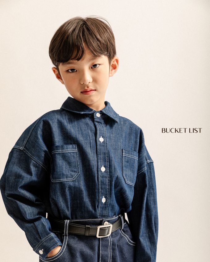 韓國 BUCKET LIST - 潮流口袋丹寧襯衫/外套-深藍