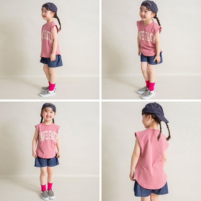 日本 BRANSHES - 簡約英文標語無袖上衣-灰藍