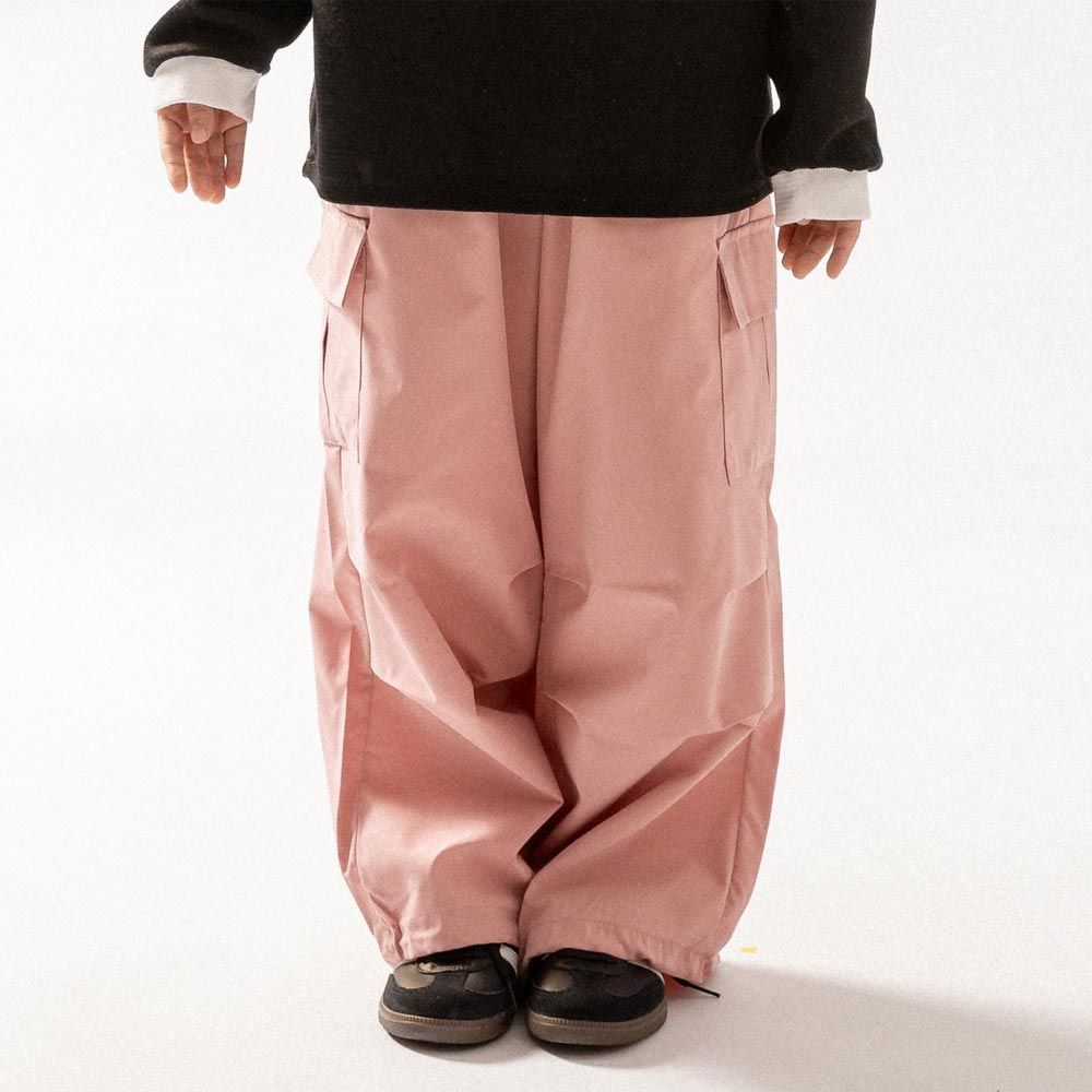 韓國 BUCKET LIST - 鬆緊腰工裝大口袋風格休閒長褲-粉