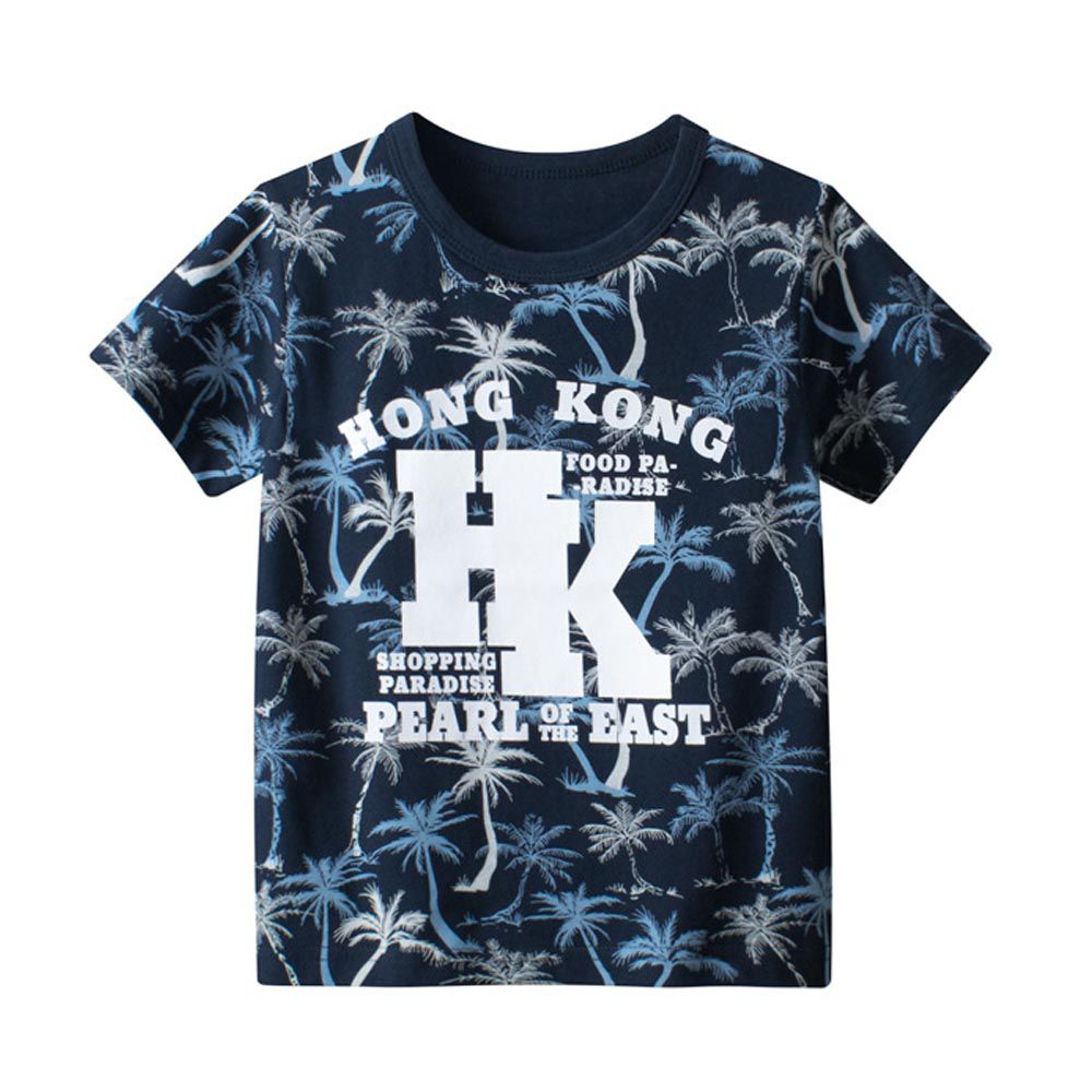 27KIDS - 純棉短袖上衣-HK椰子樹-藍色