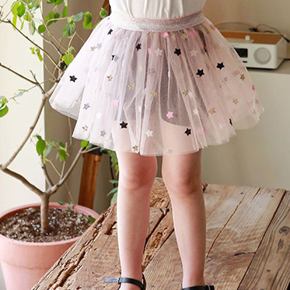 韓國 PuellaFLO - (剩9,13號)星星網紗短褲裙-粉紅