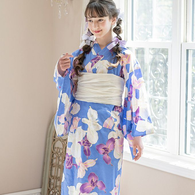 日本 Catherine Cottage - 夢幻2way純棉兵兒帶浴衣(可當洋裝)-牡丹花-水藍白