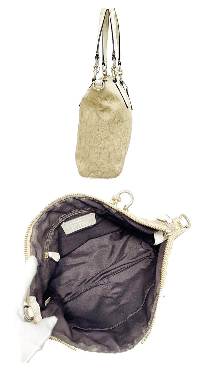 COACH - 馬車LOGO皮革拼接織布托特包 (卡白)