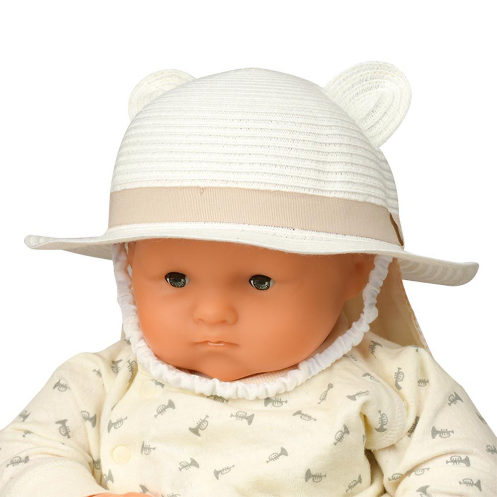 akachan honpo - 小耳朵帽 可洗可折疊-附防曬遮陽布-米白色