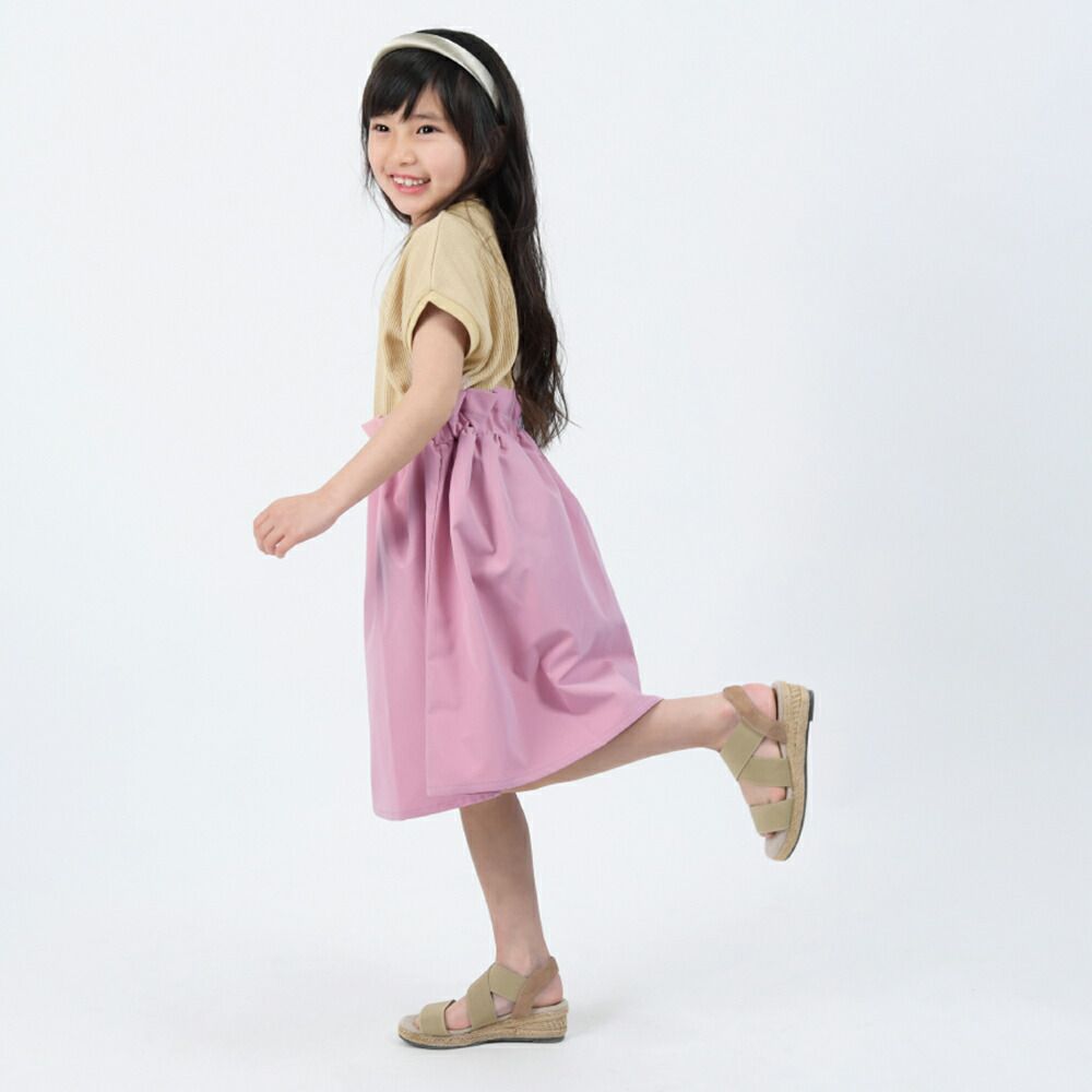 日本 evercloset - 透氣華夫格折邊拼接短袖洋裝-奶茶x粉紅