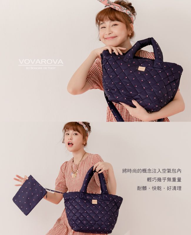 VOVAROVA - 三層夾心大托特包-朵朵愛心-藍 (24cmx20cmx27cm)
