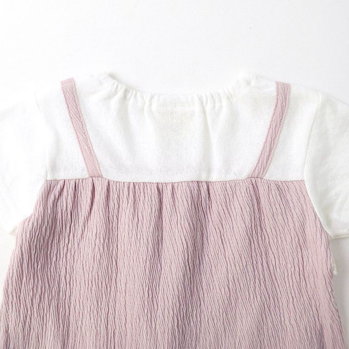 日本 ZOOLAND - 清爽楊柳 假二件蕾絲滾邊短袖上衣-粉紅