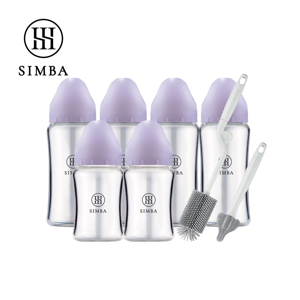 省力洗瓶！蘊蜜質金玻璃寬口奶瓶極淨組-新生適用-紫芙