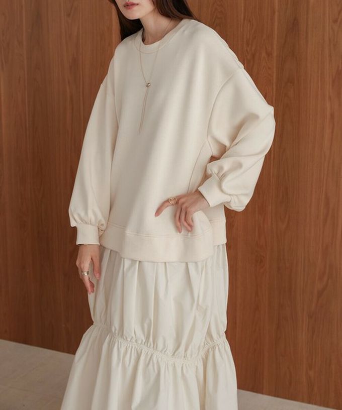 日本 Bab - 柔美造型皺摺拼接長袖洋裝-淺杏