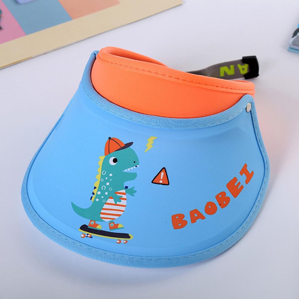 兒童空頂遮陽帽-恐龍玩滑板-藍+橘 (建議2-8歲)