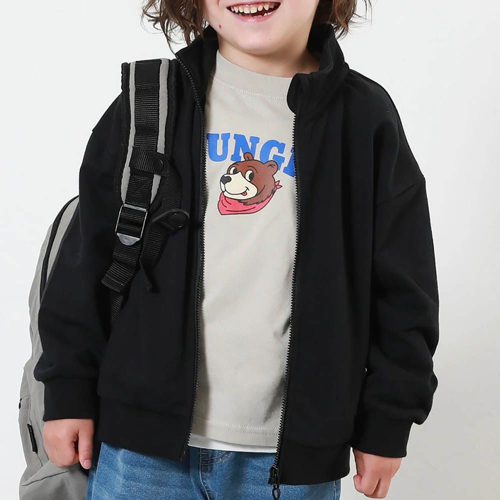 100%棉 百搭立領拉鍊夾克/外套-黑