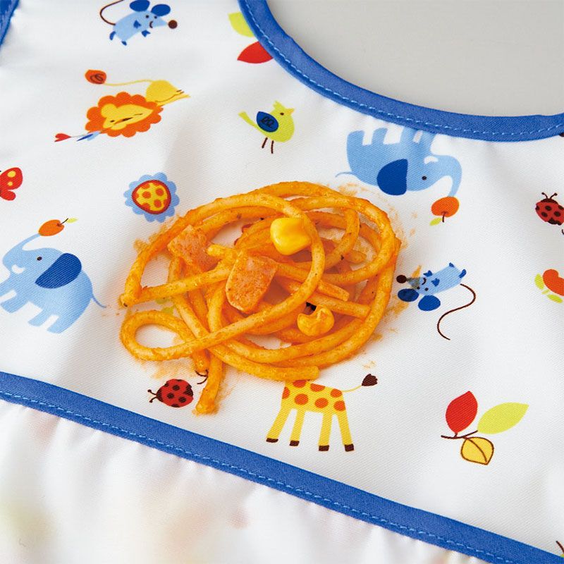 akachan honpo - 抗油汙、快乾長袖圍兜-動物-藍色 (80～95)