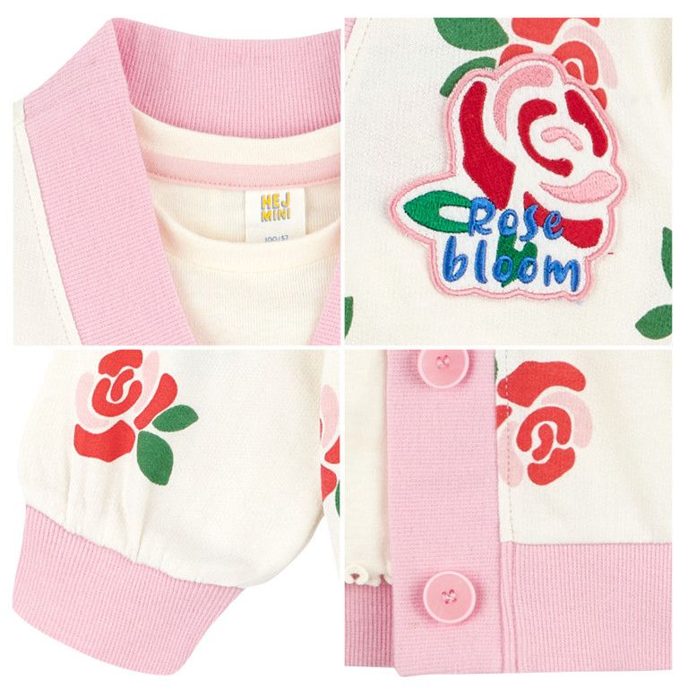 韓國 HEJMINI - 玫瑰花鈕扣開衫外套-象牙色