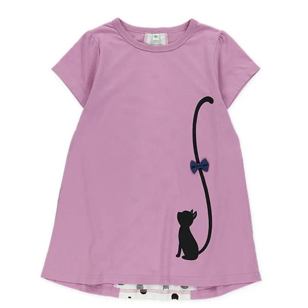 貓咪尾巴背後拼接短袖洋裝-薰衣草紫