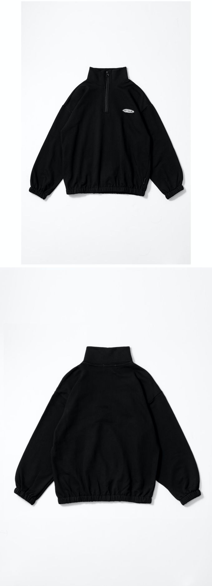 韓國 INDIVIDUEL - 品牌標誌立領拉鍊長袖上衣-黑