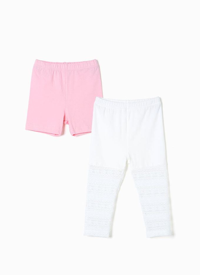 韓國 OZKIZ - (兩件組)內搭長褲短褲組-白X粉-長內搭X1+短內搭X1