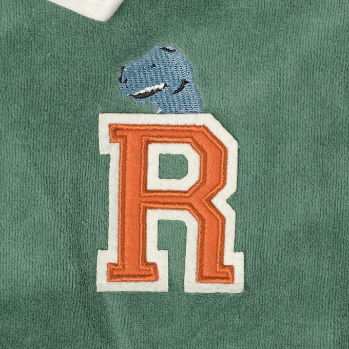 akachan honpo - 長袖亨利領休閒上衣-天鵝絨-綠色