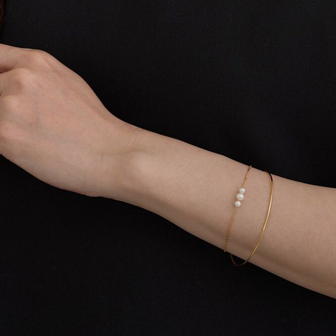 日本 Melody Accessory - 日本製 柔美細緻雙層手鏈-三顆珍珠-銀