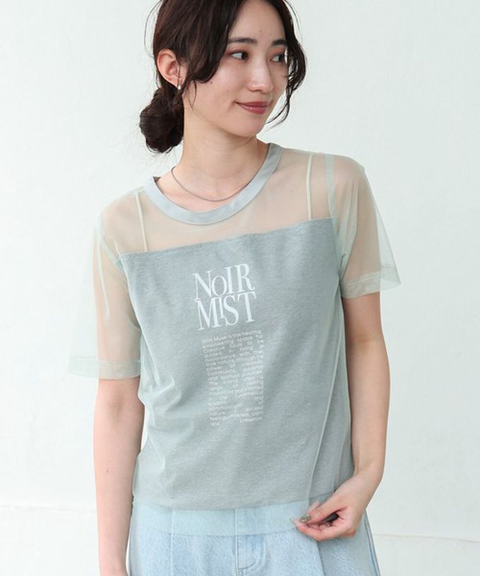 日本 Bab - 個性風透膚薄紗層次短袖上衣-英文字印花-白