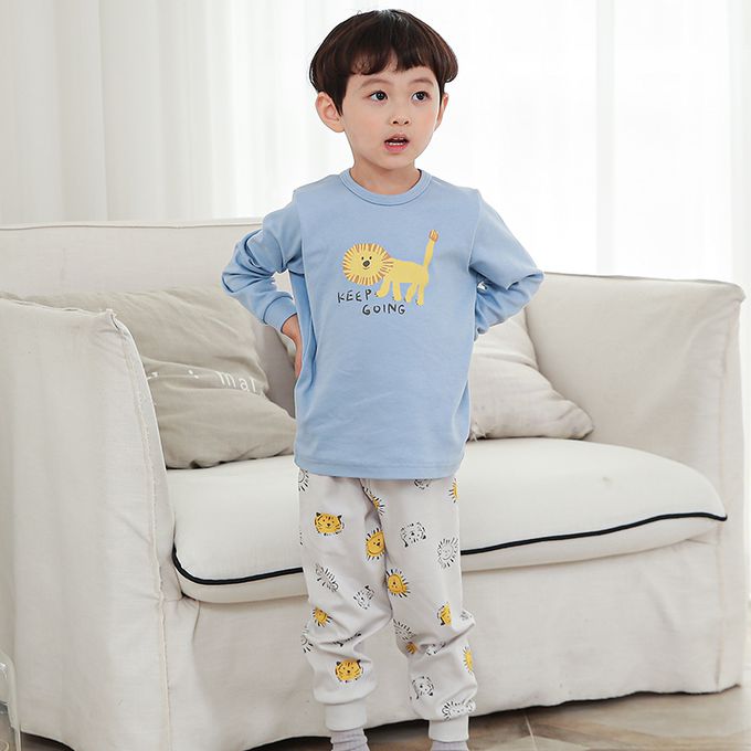 正韓 Cogibu - 極舒適無螢光劑 100% 有機棉(雙面)幼兒/兒童長袖睡衣/家居服套裝組-小獅王
