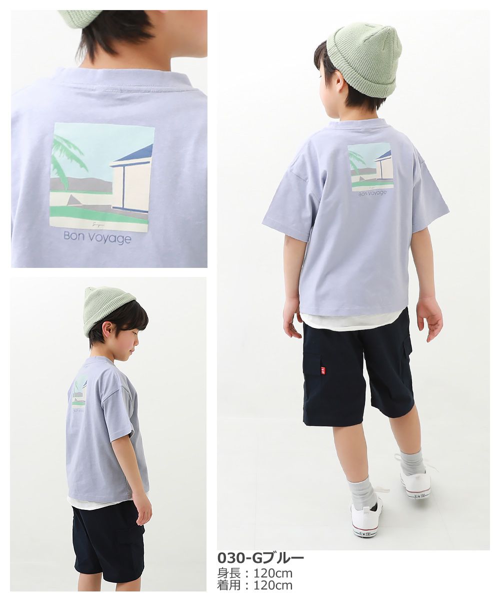 日本 devirock - 純棉 定番百搭印花短T-沙漠風景-薄荷藍