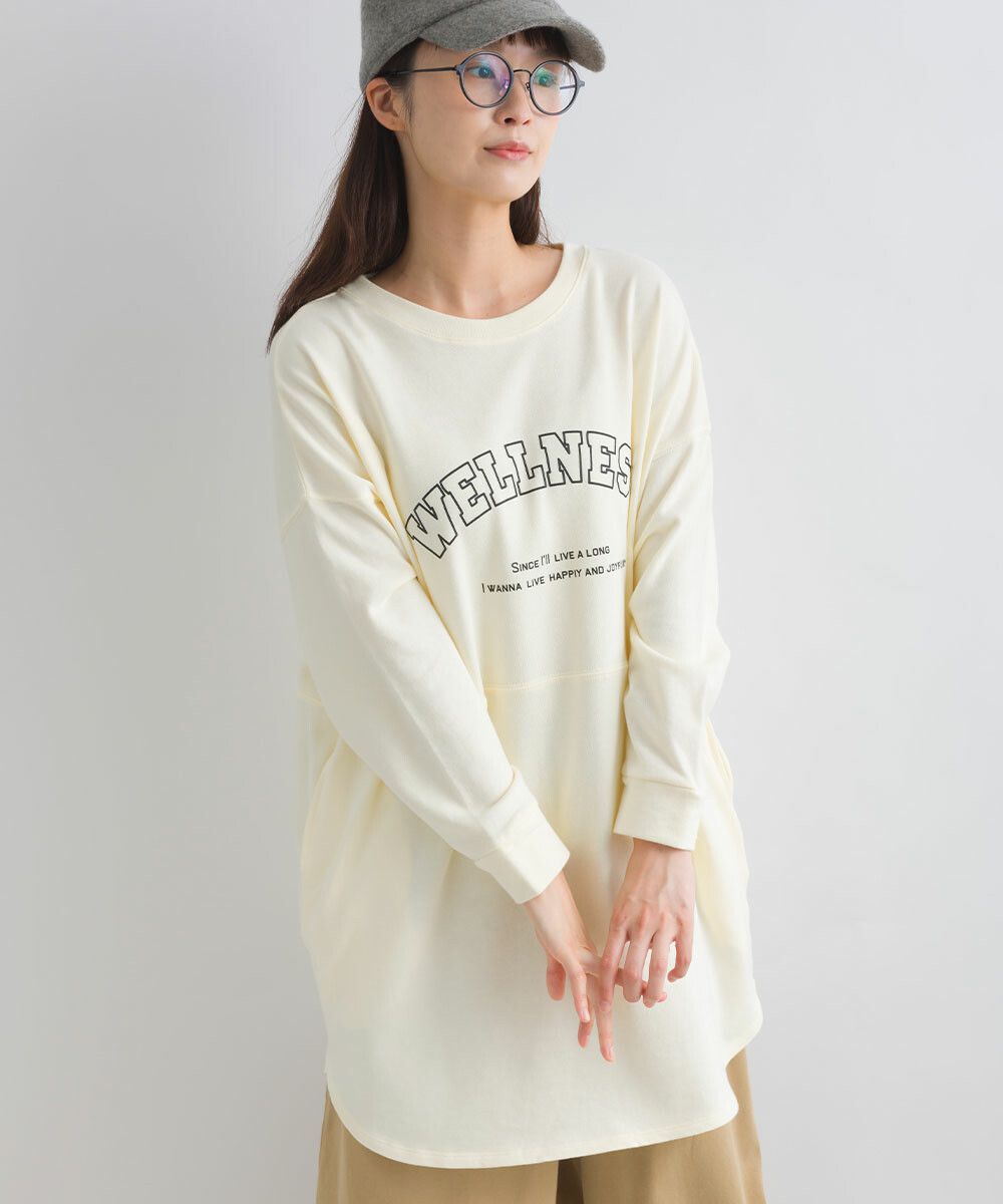 日本女裝代購 - 100%美國棉印花長版長袖上衣-淺灰