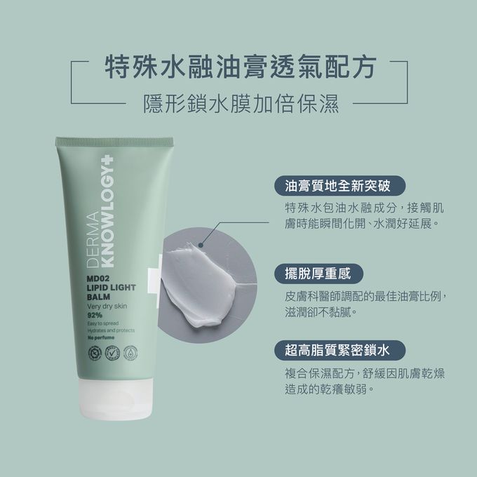 丹麥德瑪Derma - Knowlogy MD02 高效鎖水修護膏 旅行號-中重度易敏肌推薦-200ml｜媽咪愛