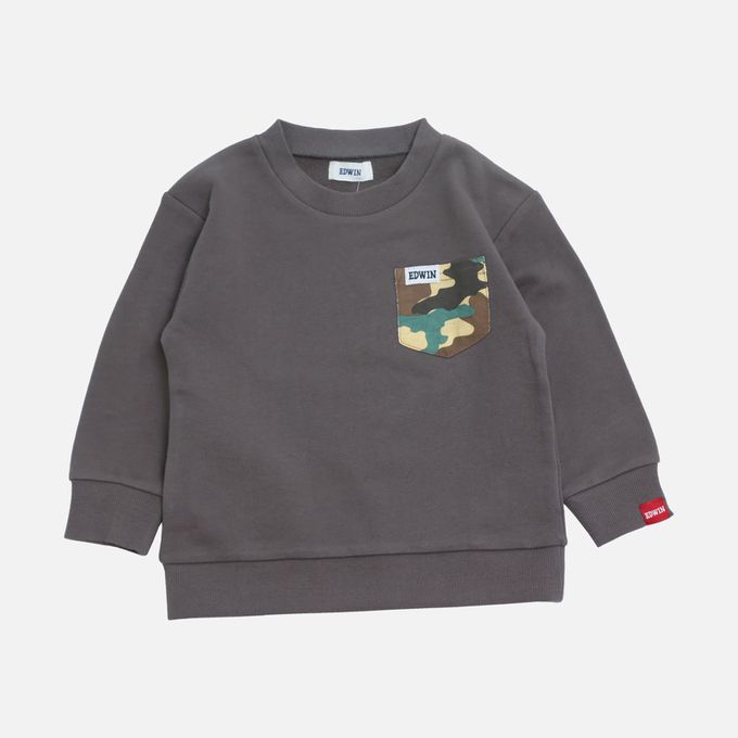 日本 Chil2 - EDWIN聯名 純棉裏毛長袖上衣-相良刺繡-黑