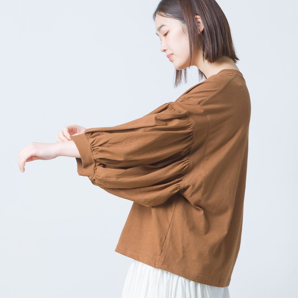 日本 OMNES - 棉麻涼爽休閒澎澎袖上衣-灰紫