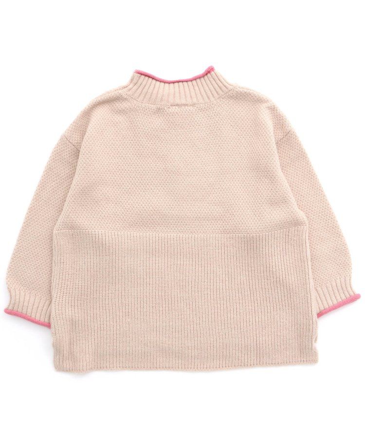 日本 BREEZE - 撞色滾邊落肩針織毛衣-粉x杏