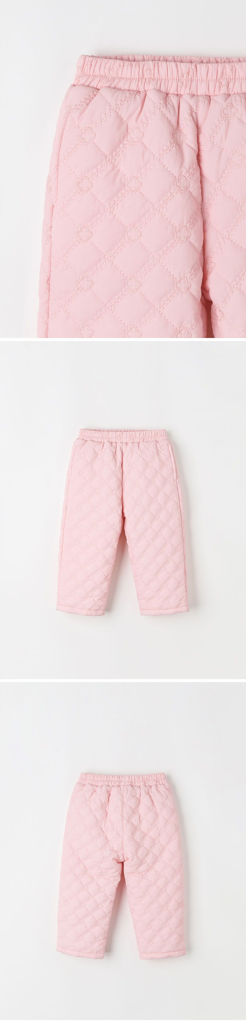 韓國 OZKIZ - 繡花紋路內磨毛長褲-粉