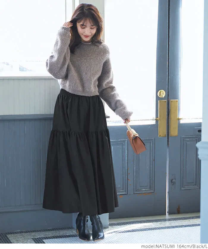 日本 COCA - 皺褶分層顯瘦長裙-黑