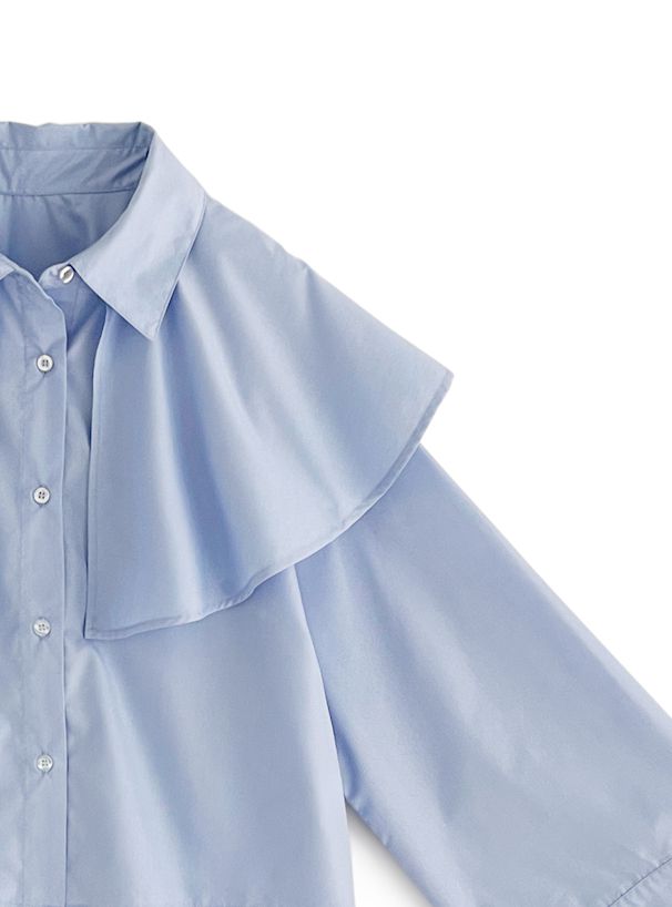 日本 GRL - 氣質大荷葉翻領寬袖襯衫-白 (F)