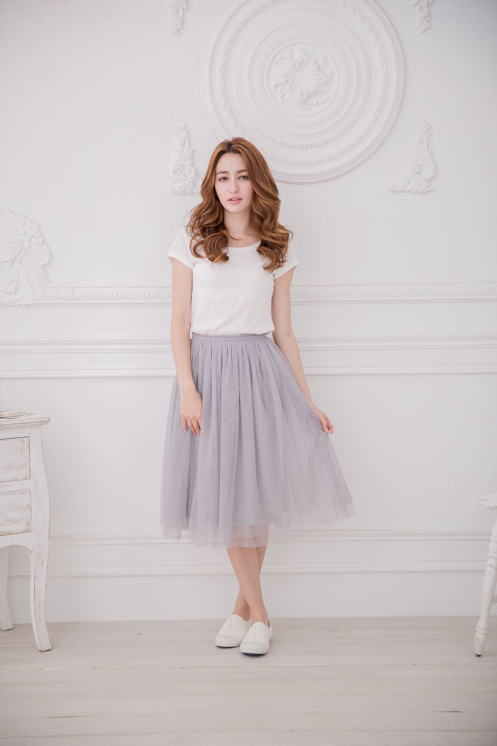 Peachy - 獨家訂製綿柔半身紗裙-半身中長版-溫柔灰 (F)