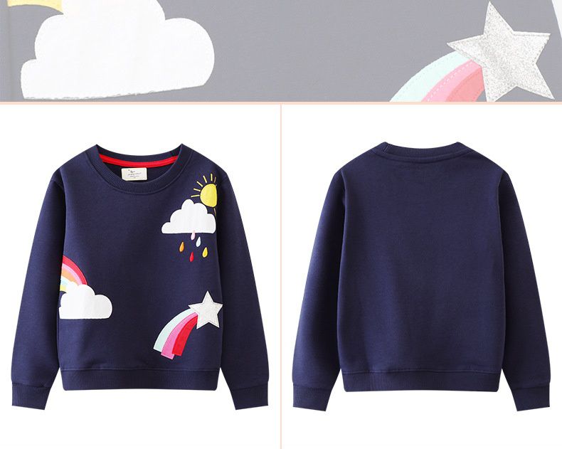 Jumping meters - 棉質圓領長袖上衣/大學T-彩虹雨-深藍色