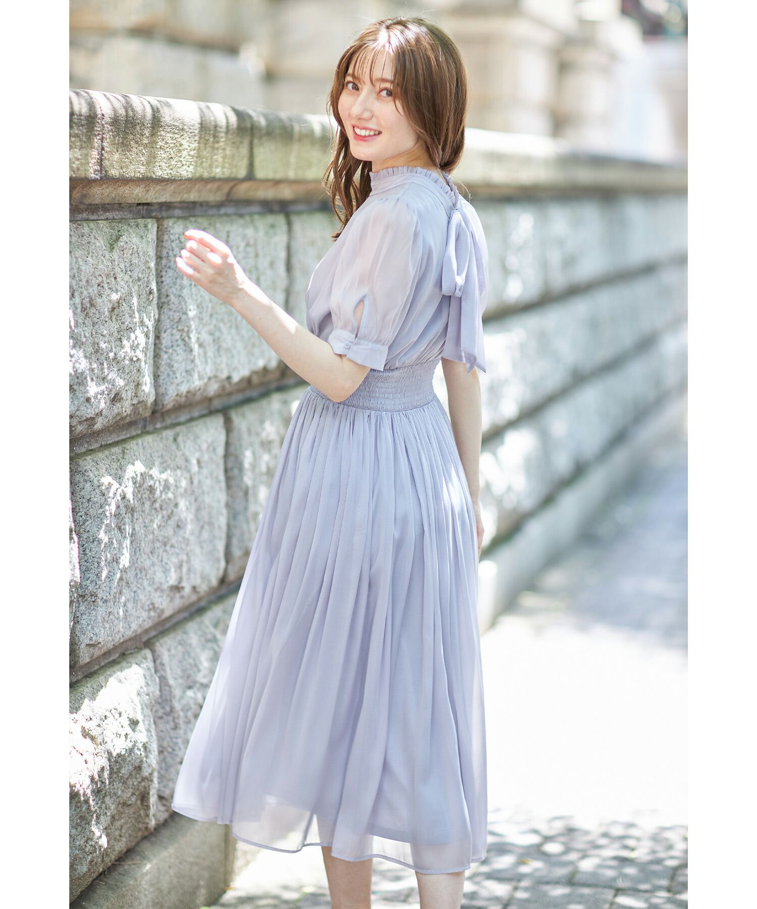 日本 tocco-closet - 2WAY甜美蝴蝶結雪紡洋裝-海軍藍