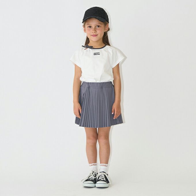 日本 Lycee mine - 柔軟緞帶領刺繡短袖上衣-灰黑