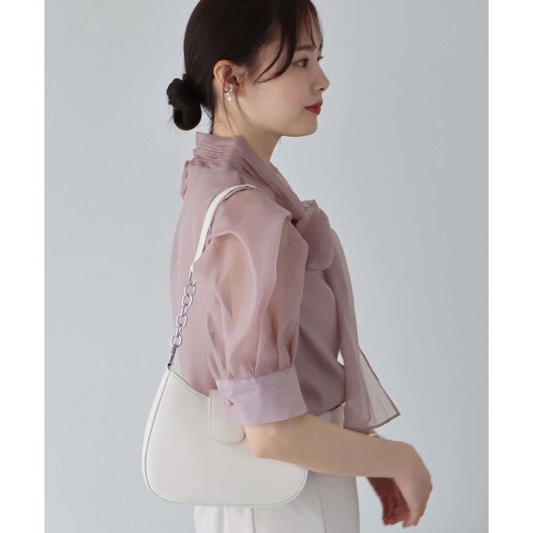 日本 BLUE EAST - 氣質薄紗蝴蝶結泡泡短袖上衣-白