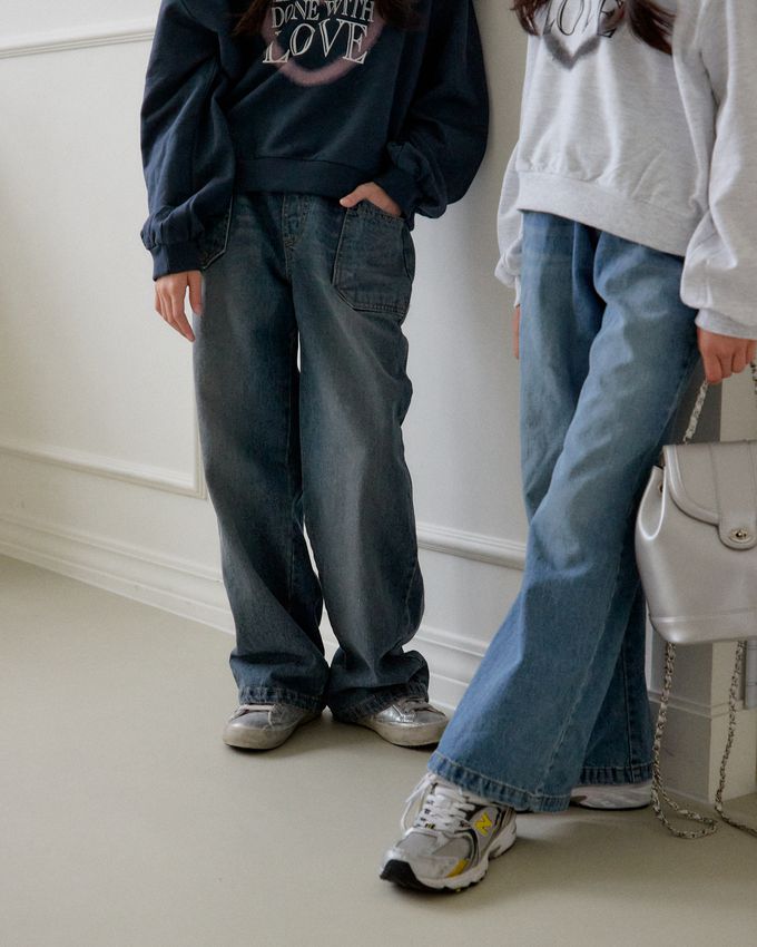 韓國 sm2 - 鬆緊腰雙口袋寬鬆丹寧長褲