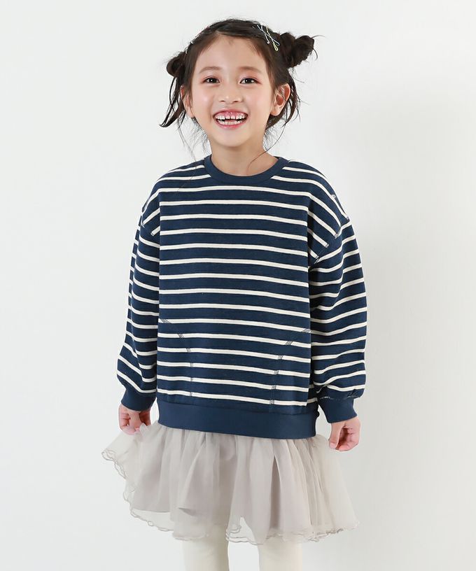 日本 devirock - 甜美裏毛雪紡拼接長袖洋裝-粉卡其