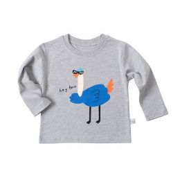 BE TOP - 純棉圓領薄長袖上衣-時髦鴕鳥-灰色