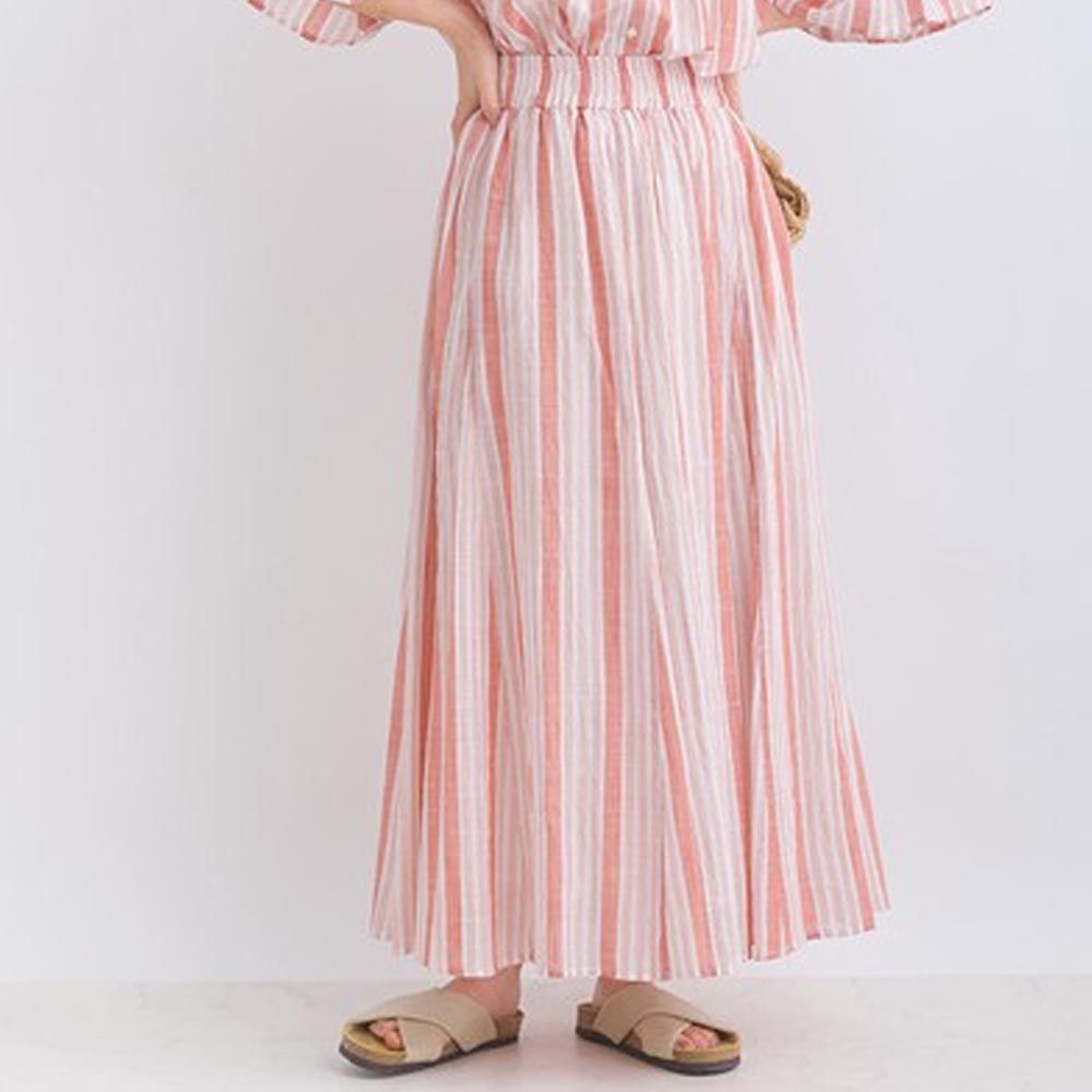 日本 Lupilien - 100%印度棉 自然紗線感長裙-粉紅條紋