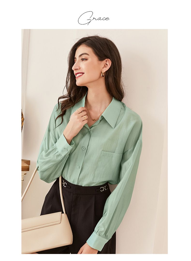 氣質透膚襯衫/罩衫-淺綠色 (M)