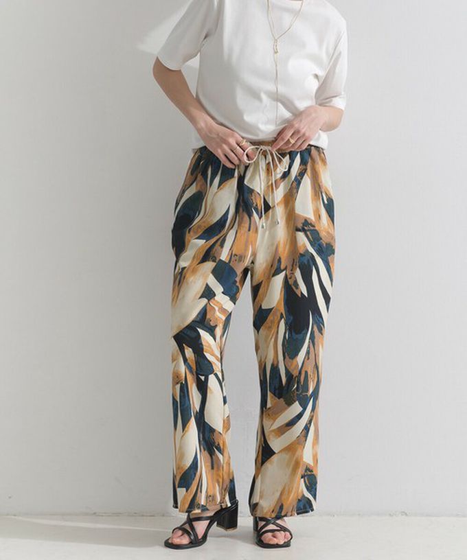 日本 le colis - [人氣款]個性派印花輕盈寬褲-幾何-藍x橘