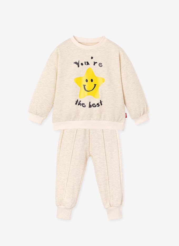 韓國 OZKIZ - 微笑STAR圓領長袖套裝-粉紫