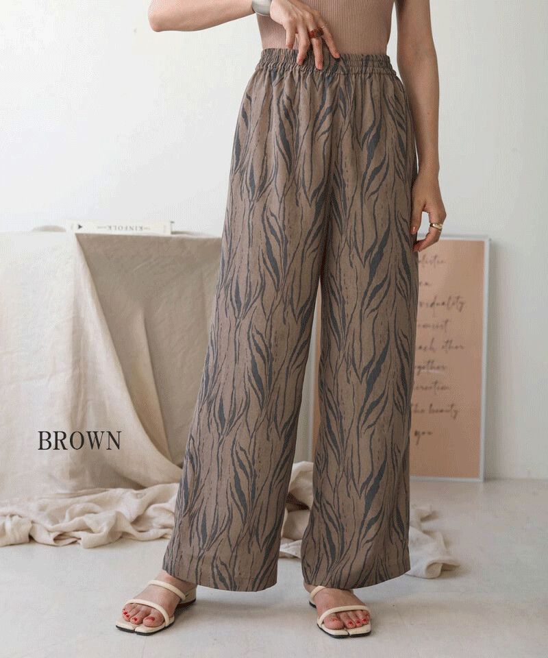 日本 Bou Jeloud - 夏日葉紋寬褲-摩卡